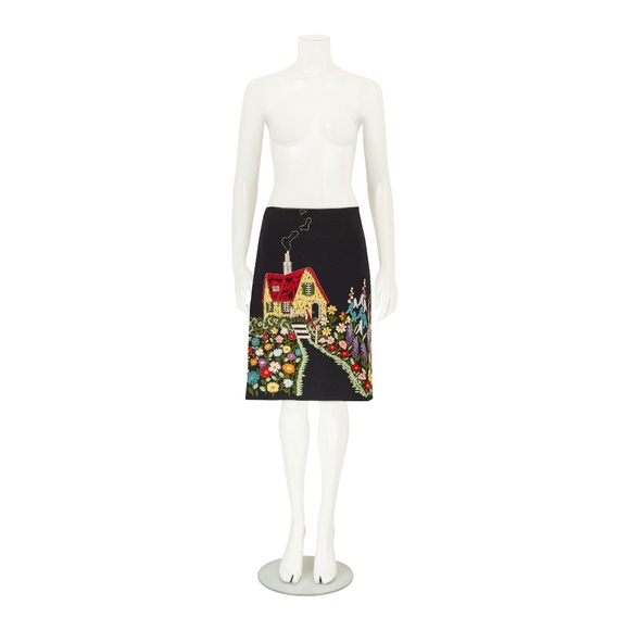 Moschino Cheap and Chic F/W 2001 Black Embroidered Wool Skirt - Picture 1 of 5